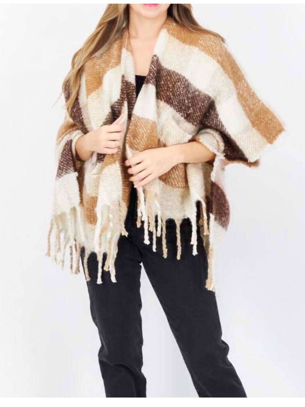 Jenni • Shawl Poncho • One Size • Tan Brown • Fall Autumn